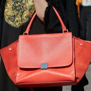 AUTHENTIC CELINE Hand Bag Red Leather